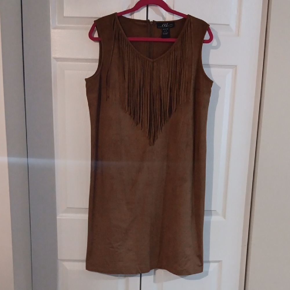 Midnight Velvet Brown Suede Fringe Sleeveless Dress